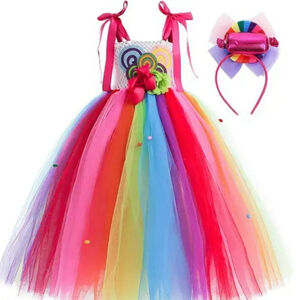 Candy Rainbow Tutu Dress Sweet Lollipop Tulle Girls Dress with Headband